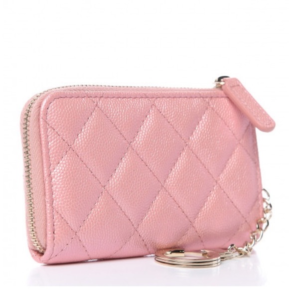 Chanel 19s iridescent o keyring holder  coin purse gold pink 2019 made in Italy - Picture 4 of 12